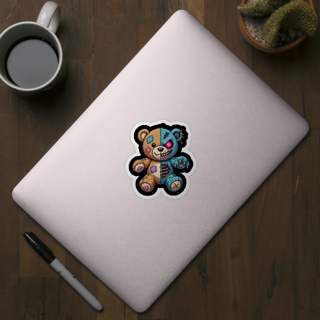 Cyborg Zombie Teddy Bear - Cute & Evil Split Personality by UrbanLifeApparel